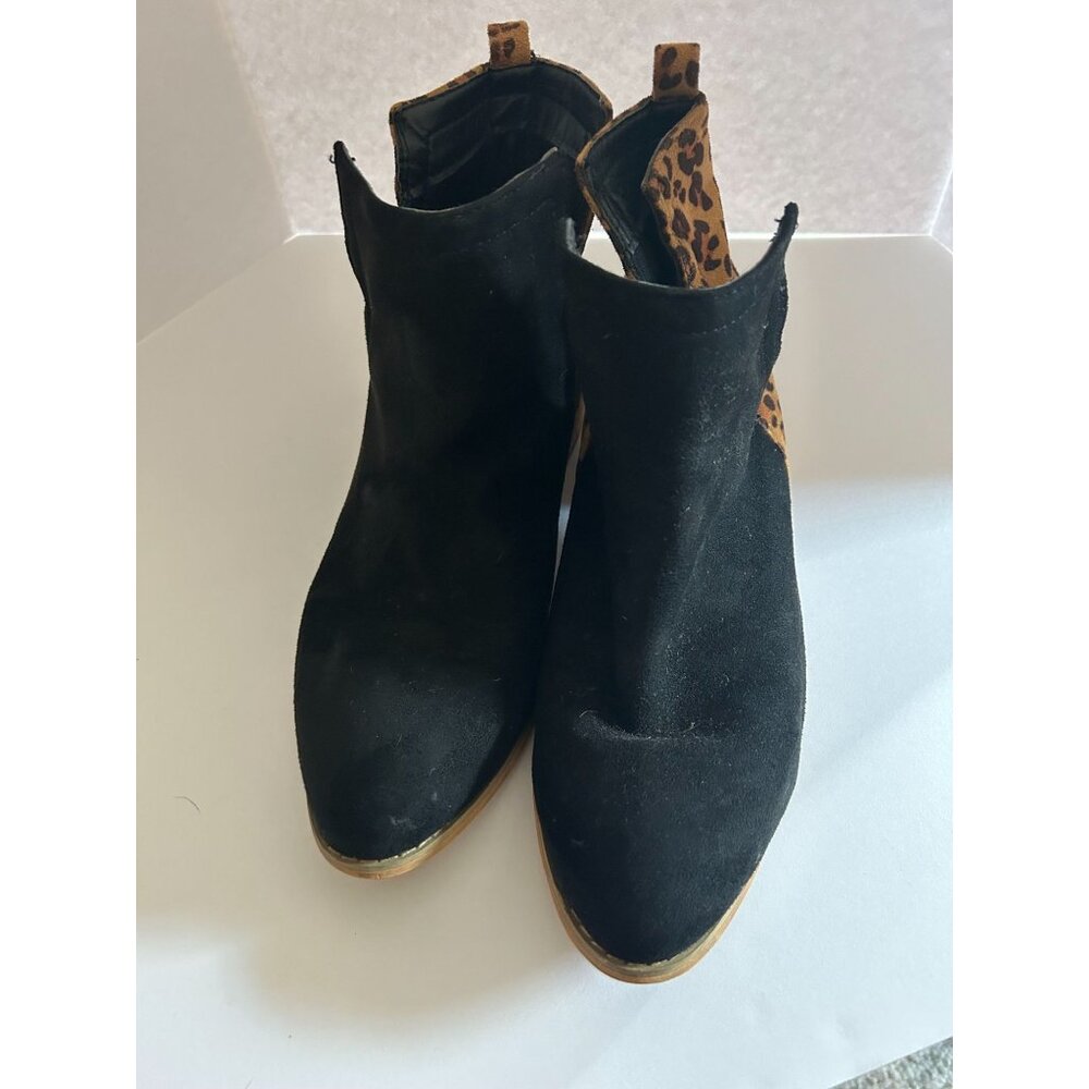 Shield Womens Ankle Boots Size 9 Brown Black Animal Print Pull On Block Heel